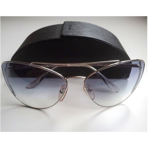 Prada Cat Eye Sunglasses SPR65V Blue Gradient Silver Metal Frame 68mm 130mm main image 7